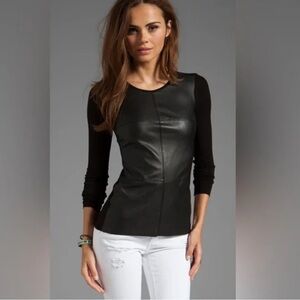 Bailey 44 Anthropologie faux black leather front Sweater Top sz S